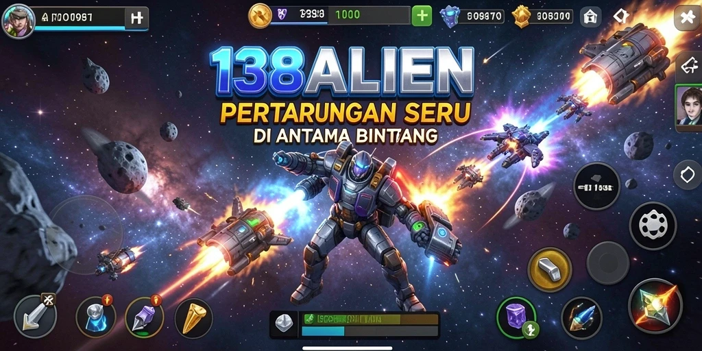Tampilan aksi seru dalam game TPS 138ALIEN di luar angkasa.