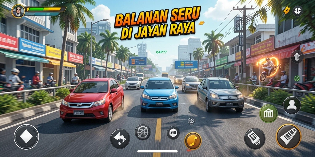 Tampilan gameplay menegangkan di jalanan dengan kendaraan cepat.
