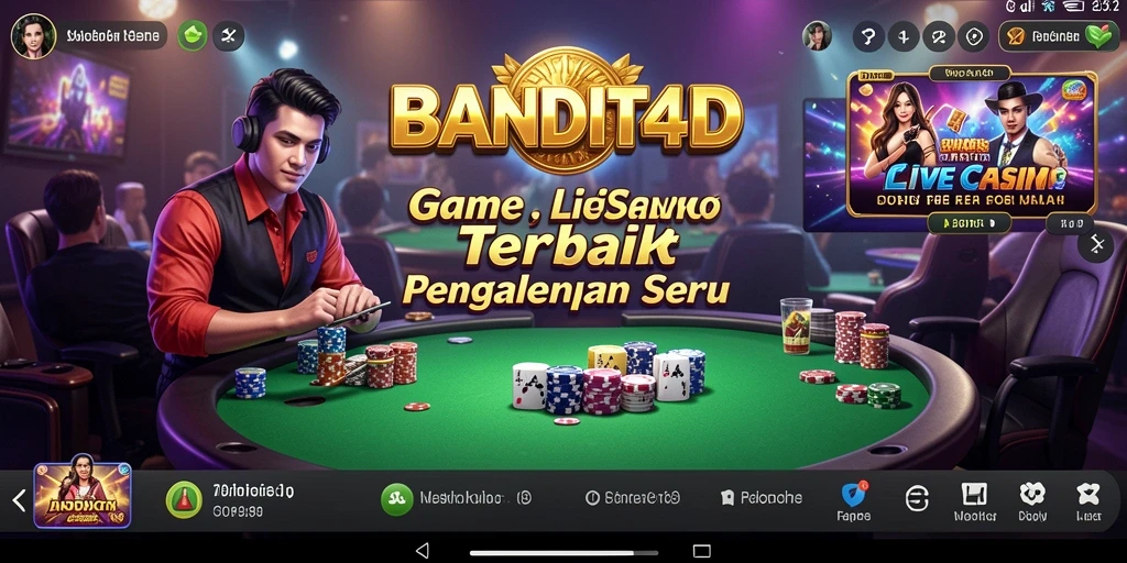 Screenshot gameplay BANDIT4D yang menunjukkan dealer langsung dalam permainan Live Casino.