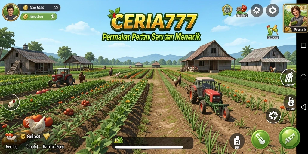 Tampilan gameplay CERIA777 yang menampilkan aktivitas pertanian yang seru.