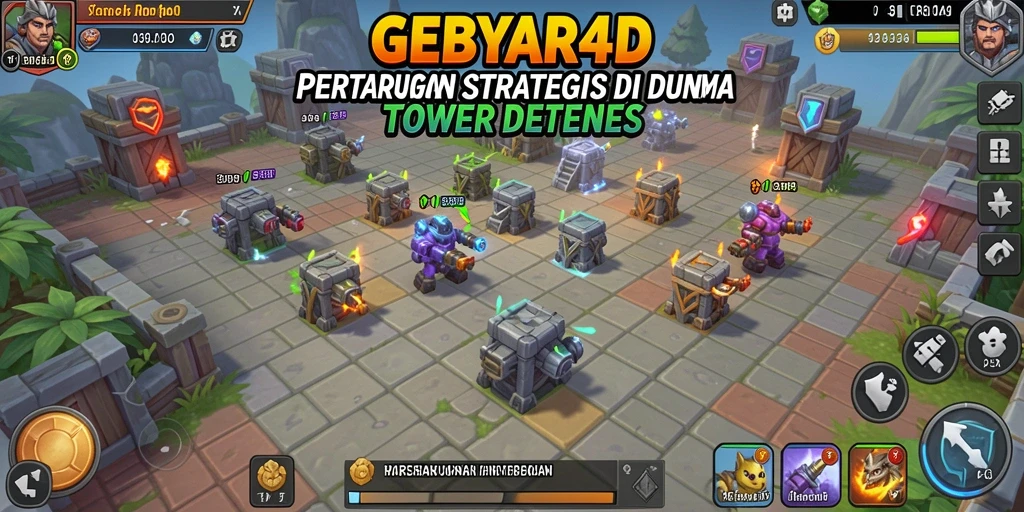 Screenshot GEBYAR4D menunjukkan menara pertahanan yang siap menghadang gelombang musuh.