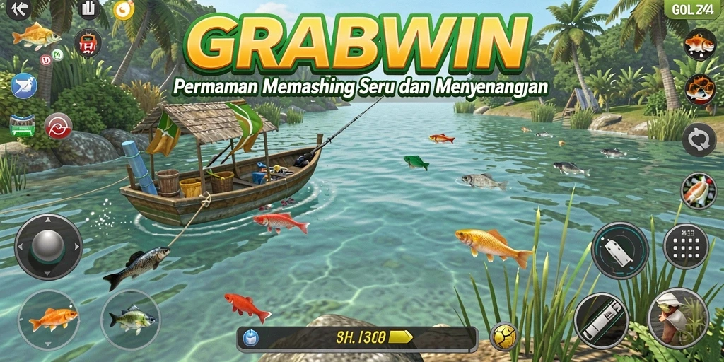 Gameplay GRABWIN menampilkan pengalaman memancing yang mendebarkan.