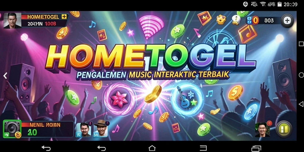 Tampilan gameplay HOMETOGEL yang menarik dan interaktif dalam sesi musik.