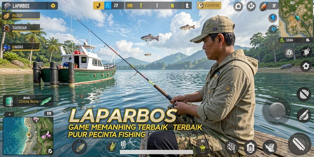 Screenshot LAPARBOS yang menampilkan aksi seru memancing di alam terbuka.