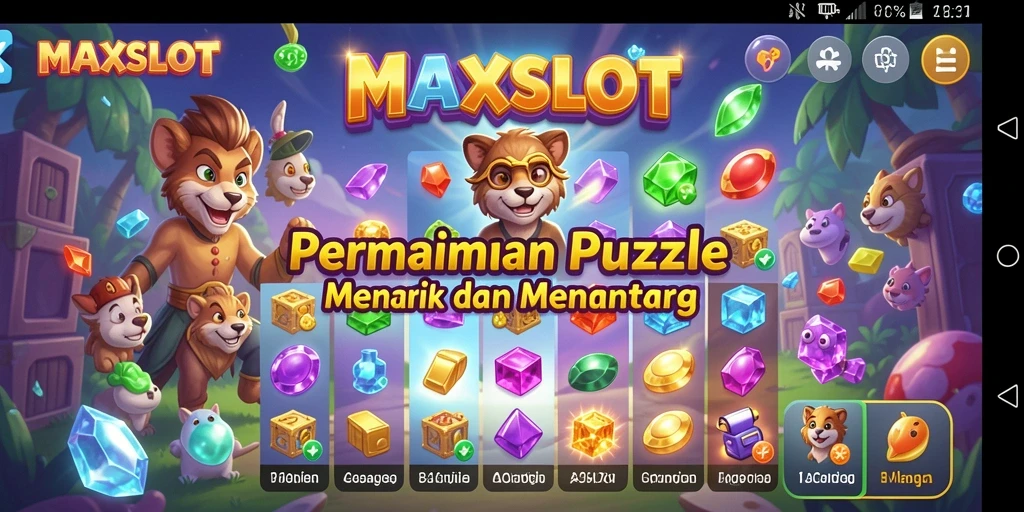 Tampilan layar utama dari permainan MAXSLOT yang menampilkan gameplay Puzzle.