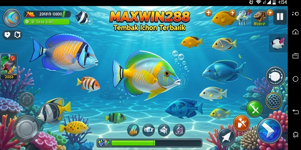 Tampilan gameplay seru di MAXWIN288 saat menangkap ikan.