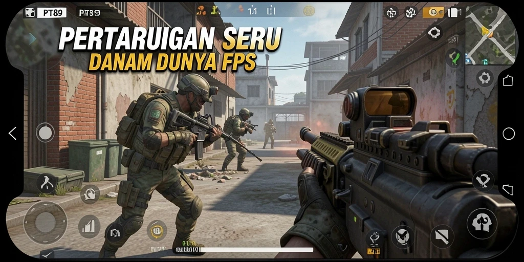 Menampilkan aksi seru dalam game FPS PT89 dengan grafis berkualitas tinggi.