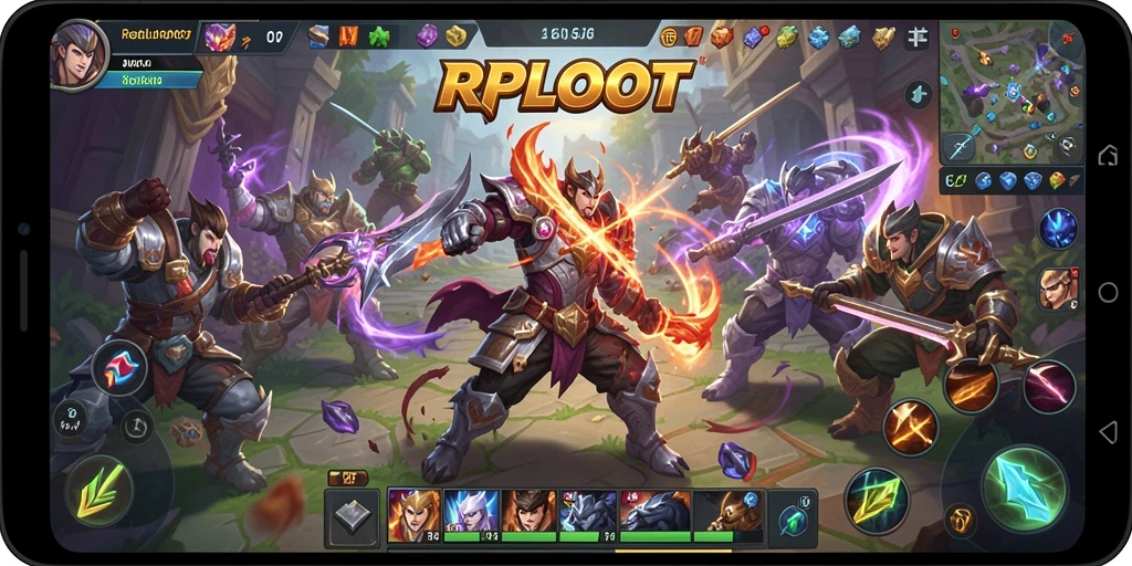 Screenshot gameplay seru dalam RPLOOT memperlihatkan aksi pertarungan tim.